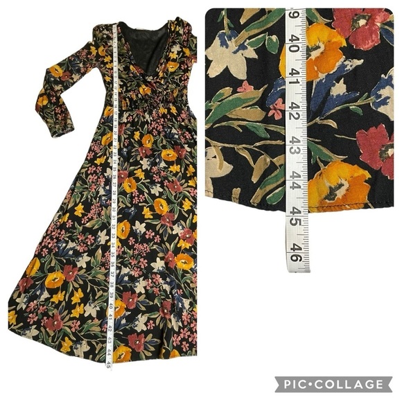 Zara Trafaluc Collection V-Neck Long Sleeve Floral Multicolored Midi Dress  Sz S - Picture 15 of 16